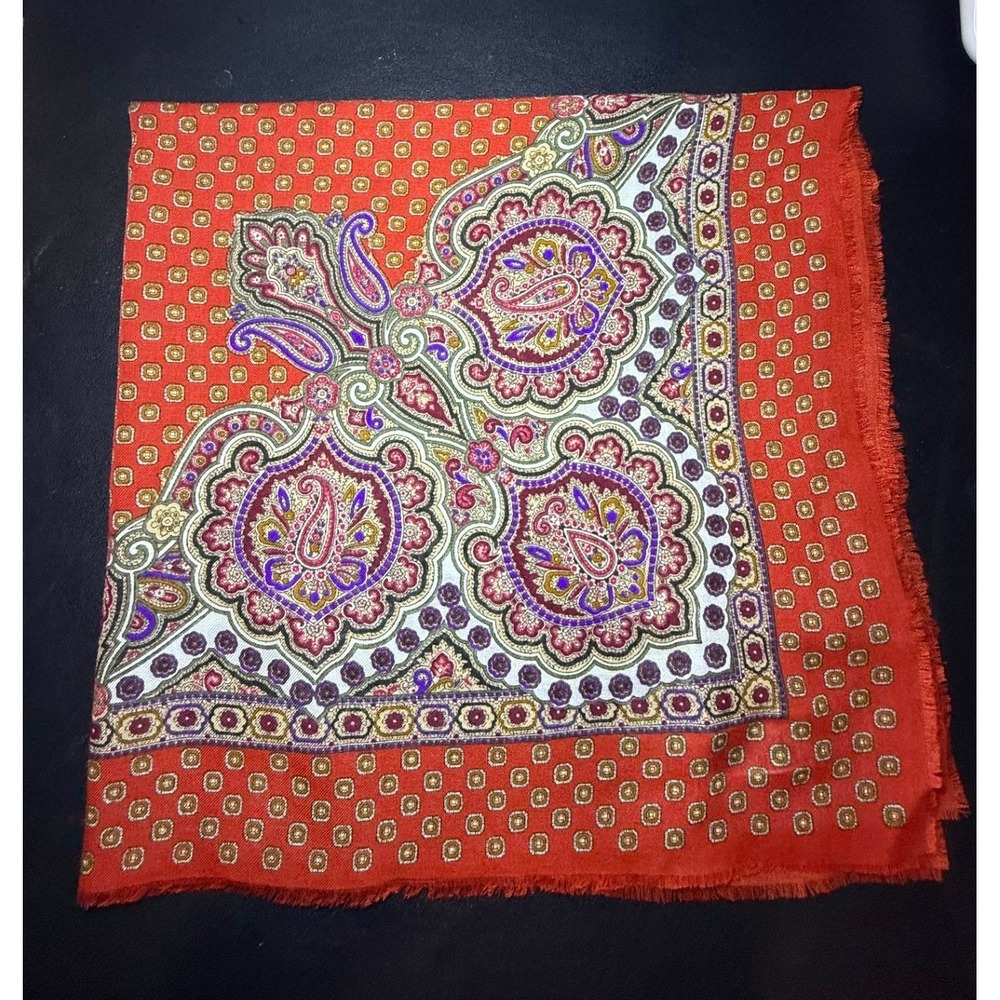 Vintage Paisley Square Scarf Challis Burnt Orange 30x30